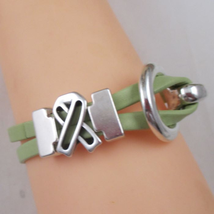 Lime Green Awareness Flat Leather Bracelet - VP's Jewelry