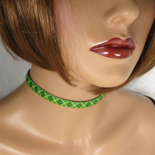 Green Ribbon Choker Necklace Minimalist Vinyl Choker