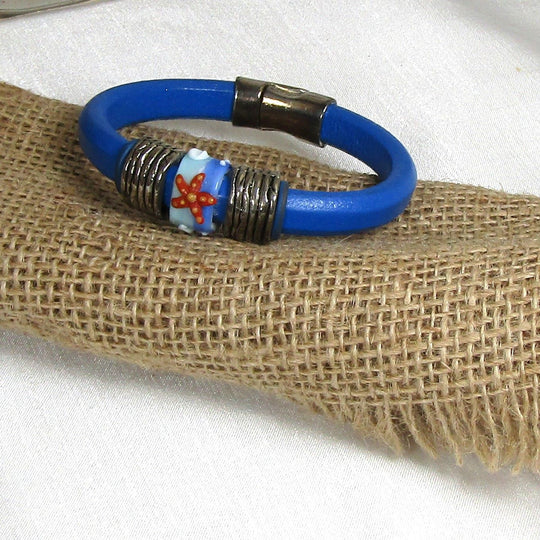 Royal Blue Starfish Leather Cord Bracelet