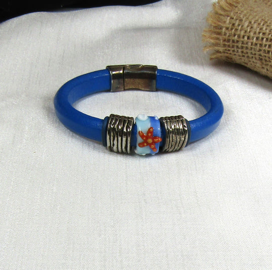 Royal Blue Starfish Leather Cord Bracelet