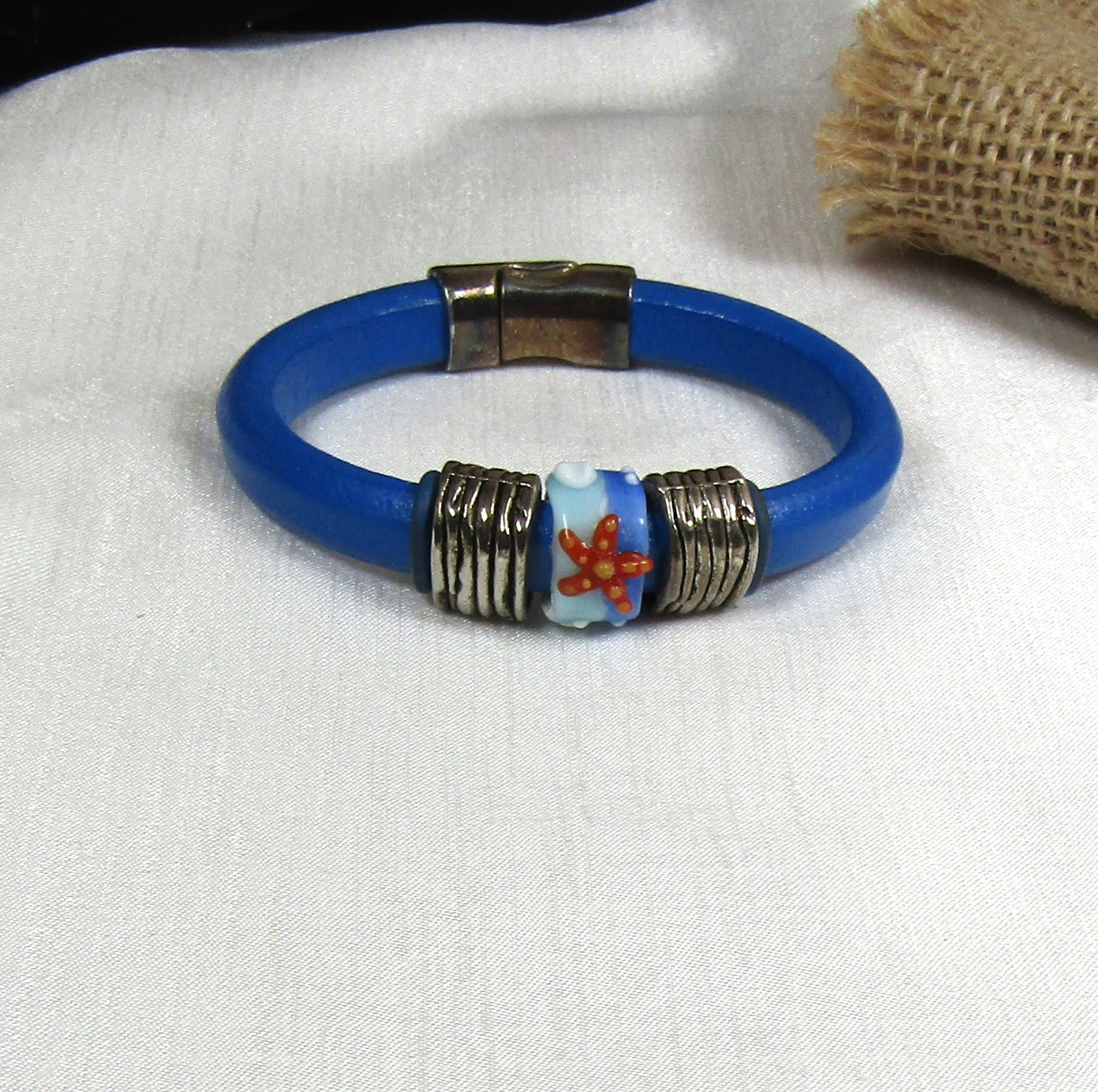 Royal Blue Starfish Leather Cord Bracelet