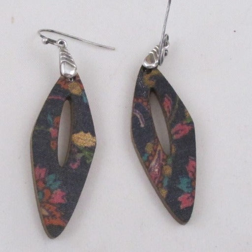 Unique Silk Covered Wood Earrings Purple Patina - VP's Jewelry