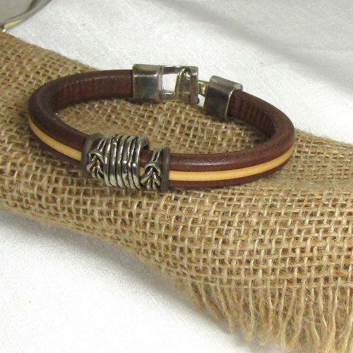 Men's Brown And Tan Leather Cord Bracelet