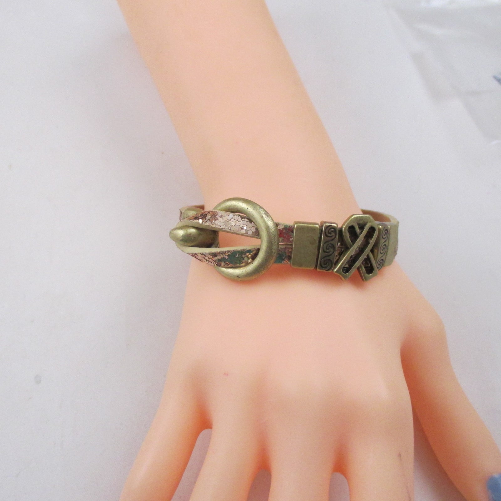 Gold Flat Leather Awareness Ribbon Bracelet - VP's Jewelry