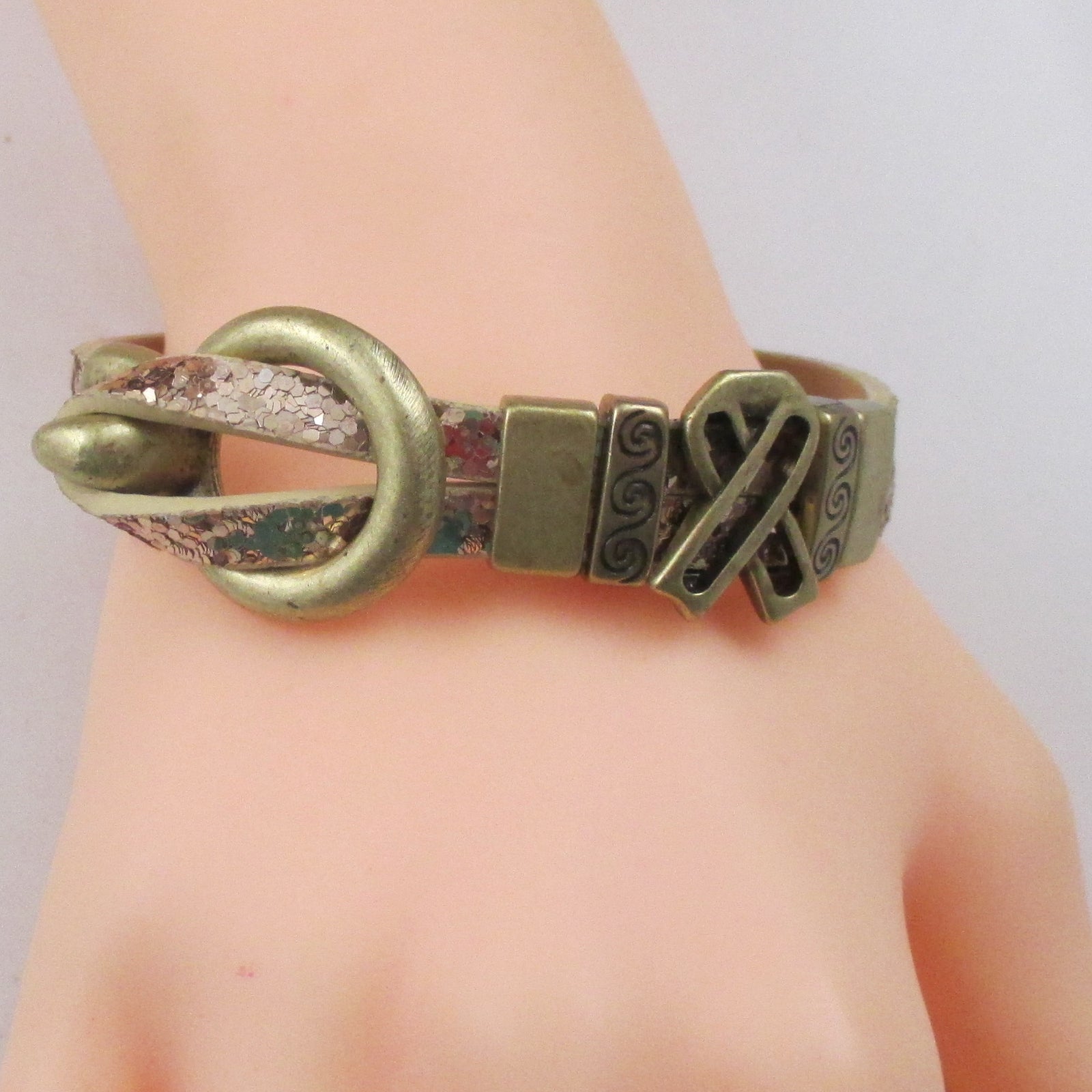 Gold Flat Leather Awareness Ribbon Bracelet - VP's Jewelry