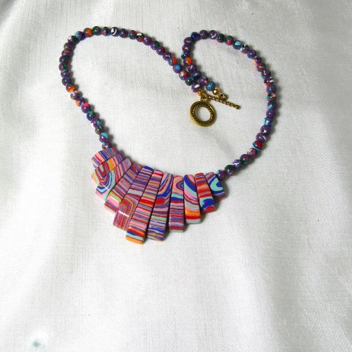 Design Pink & Purple Gemstone Impression Jasper Bib Necklace