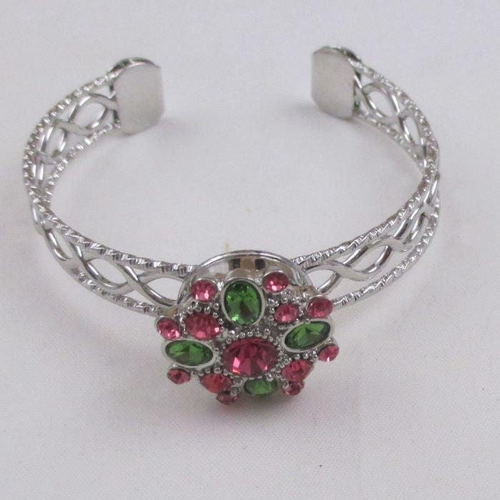 Pink & Green Multi Crystal & Silver Bangle Bracelet - VP's Jewelry