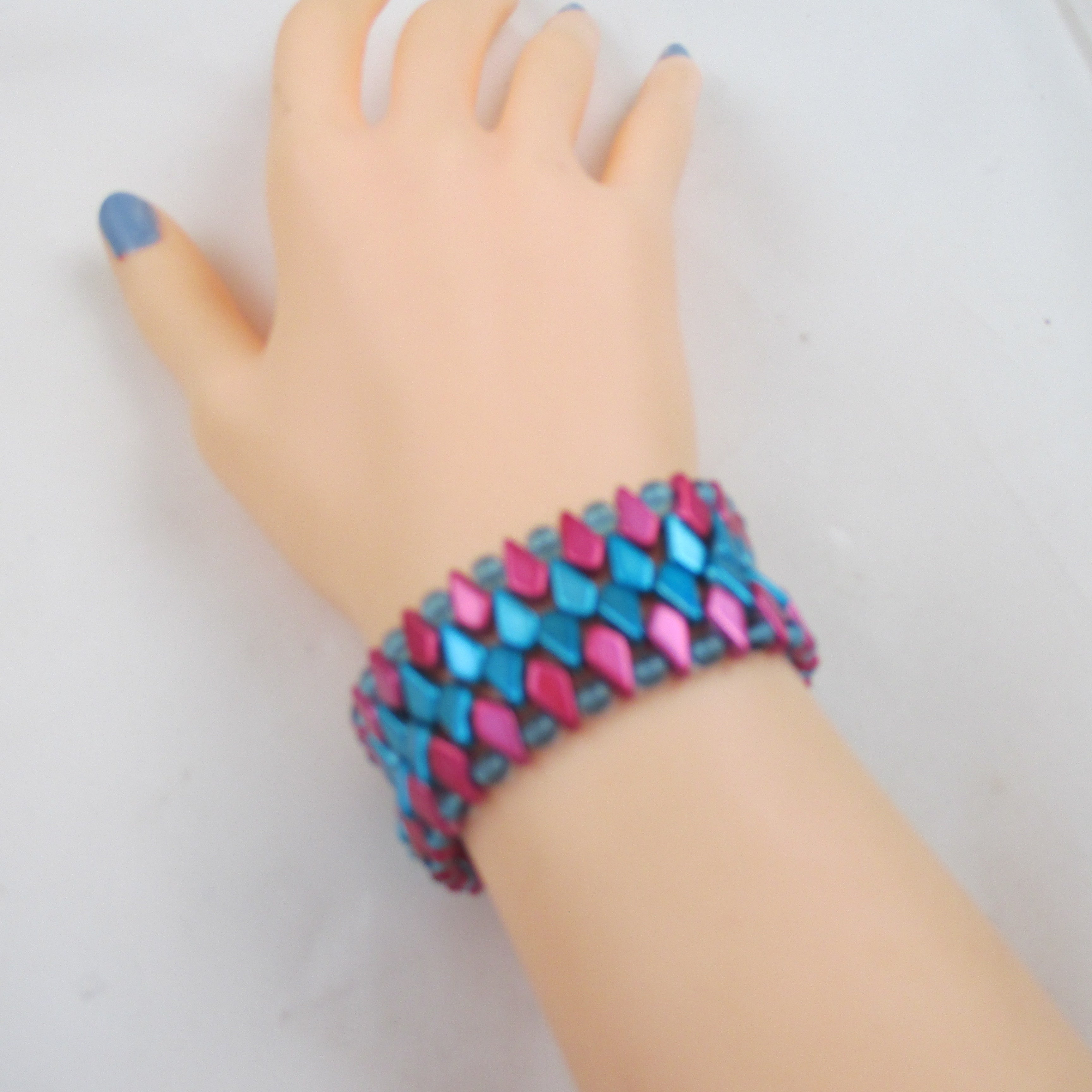 Pink & Turquoise Beaded Cuff Bracelet - VP's Jewelry