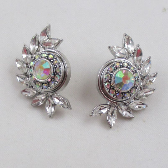 Crystal & Rhinestone Elegant Stud Earrings Leaf Motif - VP's Jewelry