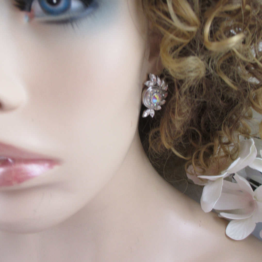 Crystal & Rhinestone Elegant Stud Earrings Leaf Motif - VP's Jewelry