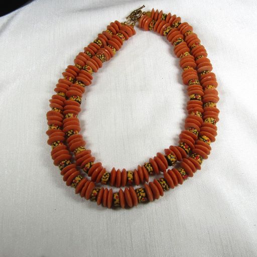 Orange African Trade Bead Double-strand Necklace