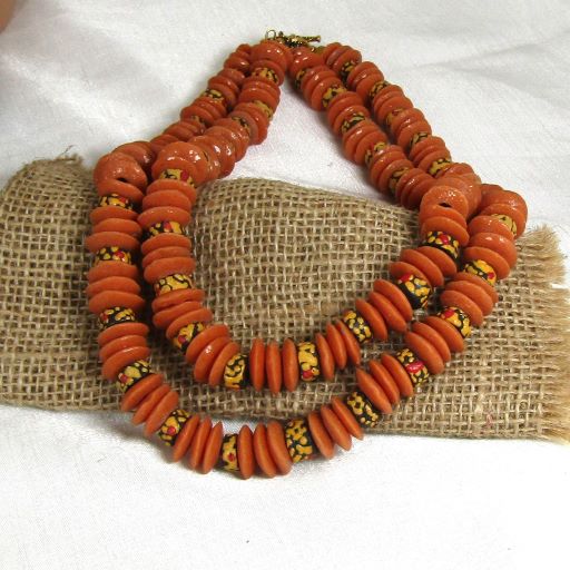 Orange African Trade Double=strand Necklace Classic