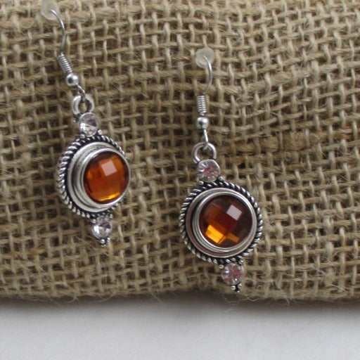 Golden Brown Crystal & Silver Earrings - VP's Jewelry