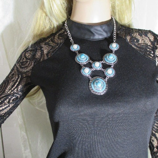 Turquoise Pearl & Silver Boho Multi Charm Necklace - VP's Jewelry