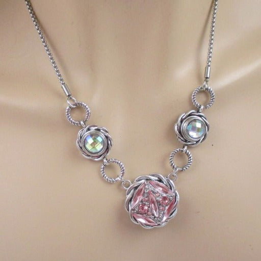 Pink & AB Crystal Pendant Necklace - VP's Jewelry