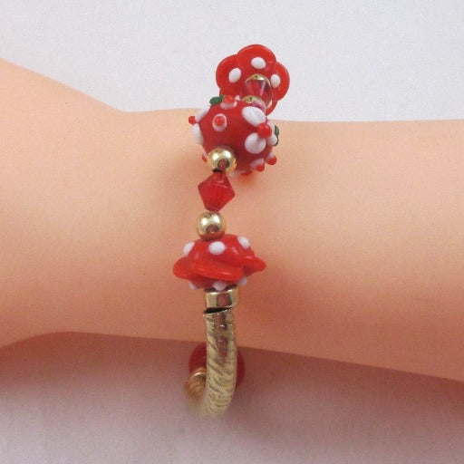 Gold Bangle Bracelet Artisan Handmade Red Accents - VP's Jewelry  