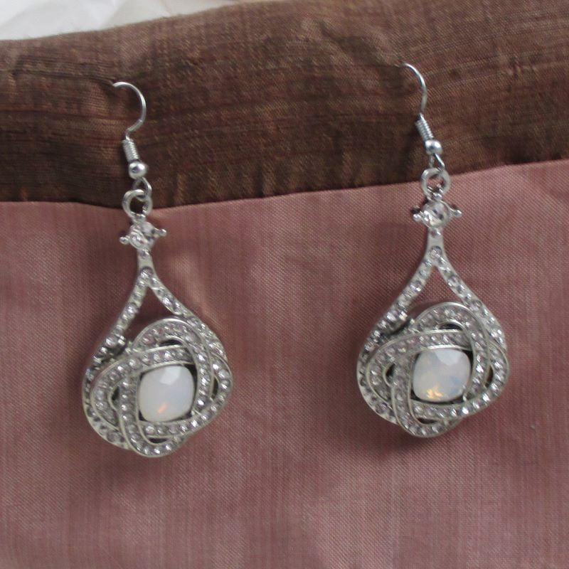 Alabaster Crystal & Rhinestone Drop Earrings - VP's Jewelry