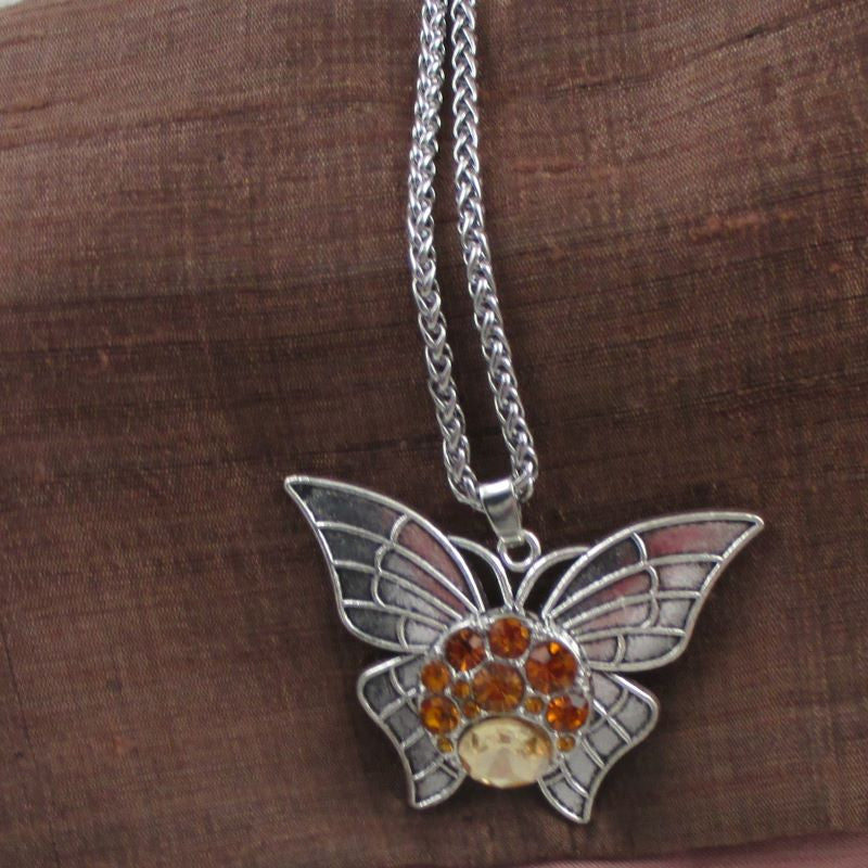 Golden Crystal & Silver Buterfly Pendant Necklace - VP's Jewelry