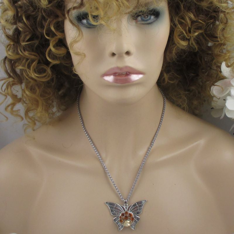 Golden Crystal & Silver Buterfly Pendant Necklace - VP's Jewelry