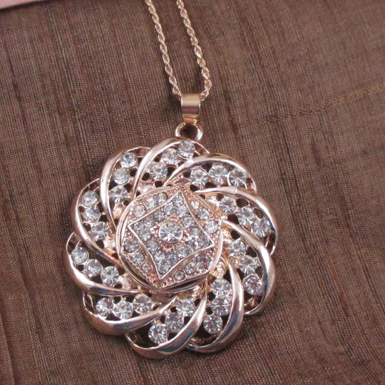 Rhinestone & Rose Gold Pendant Necklace - VP's Jewelry