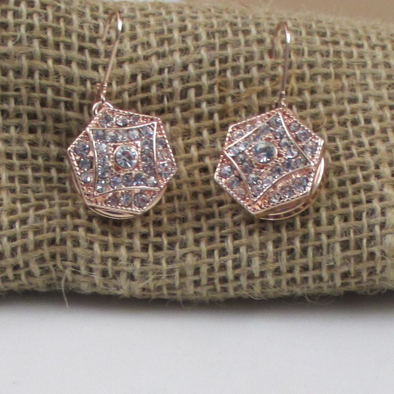 Rhinestone & Rose Gold Drop Earrings - VP's Jewelry