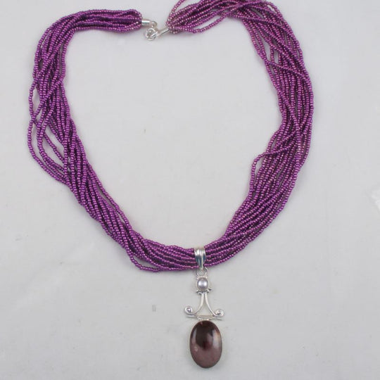 Mookaite Pendant on Fuchsia Multi-strand Necklace - VP's Jewelry