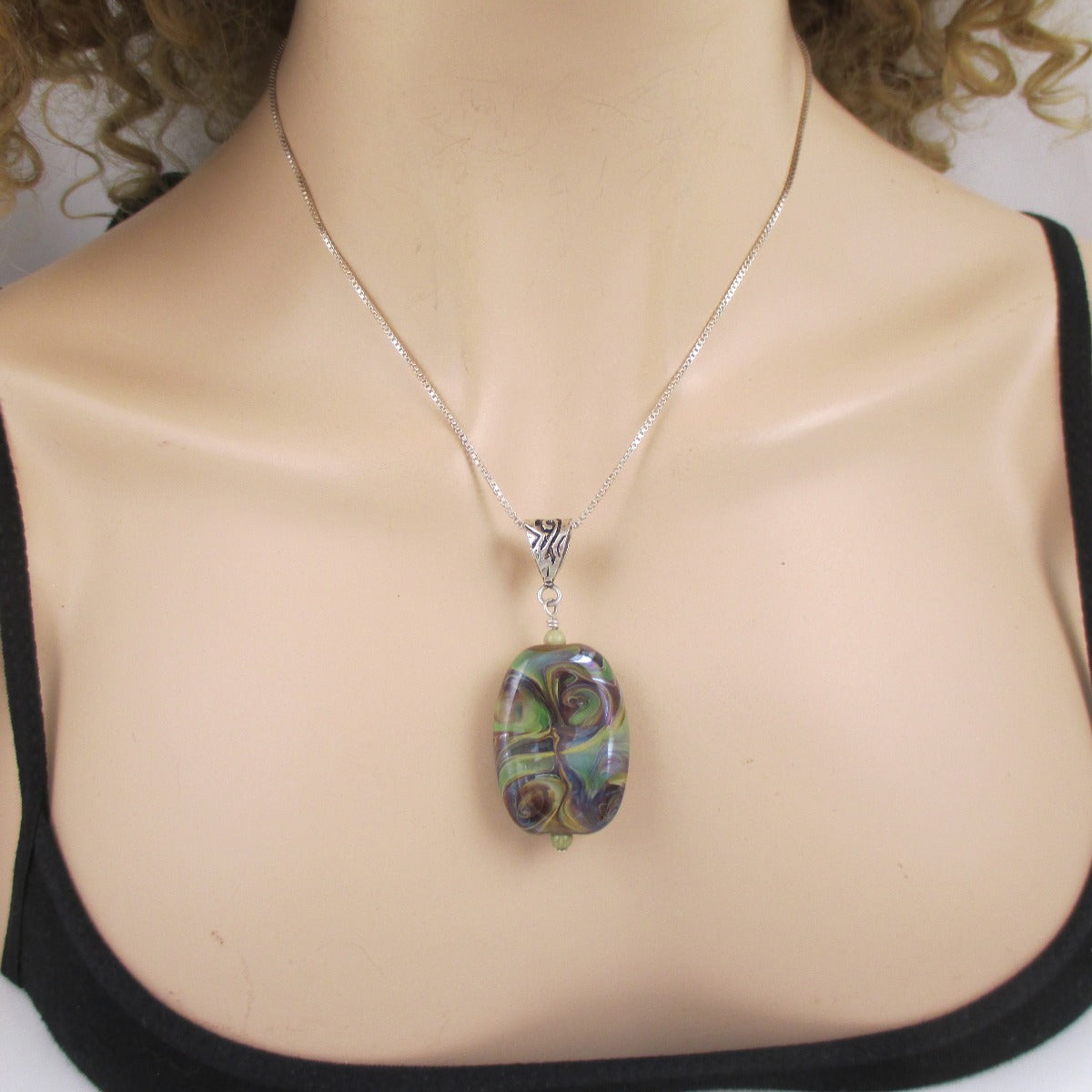 Handmade Green Artisan Bead Pendant Necklace & Earrings - VP's Jewelry