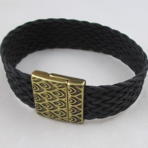 Handcrafted Men's Black Braided Leather Bracelet - VP's Jewelry
