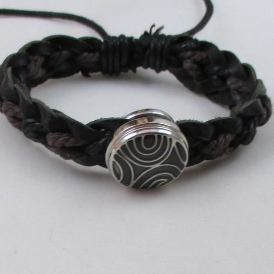 Black Leather & Brown Paracord Braided Cuff Bracelet - VP's Jewelry