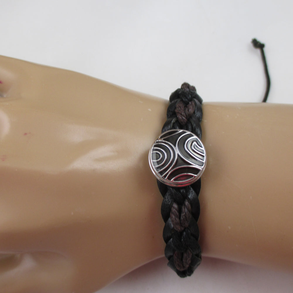 Black Leather & Brown Paracord Braided Cuff Bracelet - VP's Jewelry