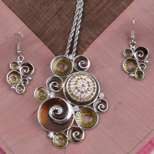 Brown & Gold Ring Pendant Necklace & Earrings - VP's Jewelry