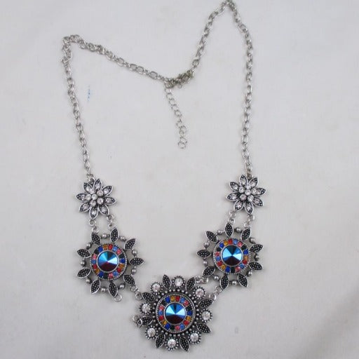 Red & Blue Crystal Flower Multi Charm Necklace - VP's Jewelry