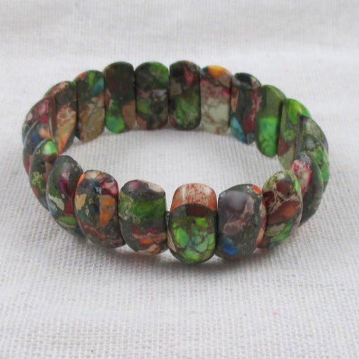 Mixed Impression Jasper Gemstone Stretch Cuff Bracelet - VP's Jewelry