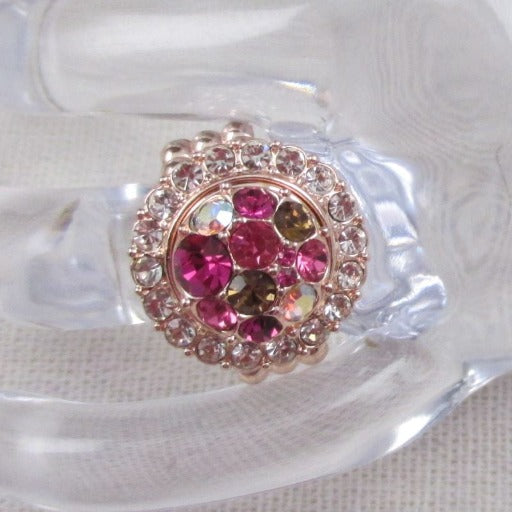 Pink Multi-crystal Fashion Rose Gold Ring Adjustable