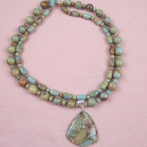 Aqua Snake Skin Jasper Gemstone Pendant Necklace - VP's Jewelry