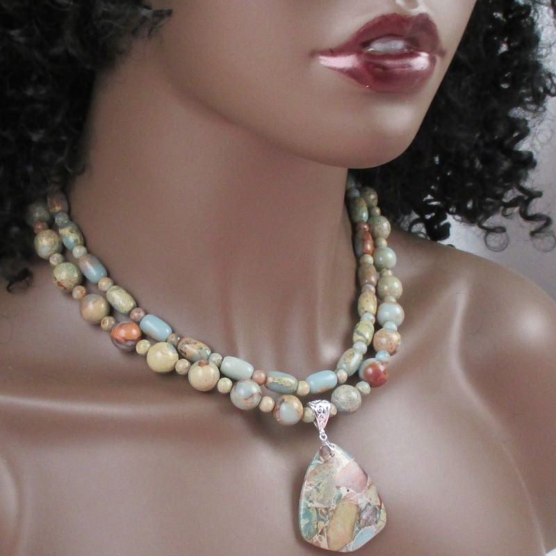 Aqua Snake Skin Jasper Gemstone Pendant Necklace - VP's Jewelry