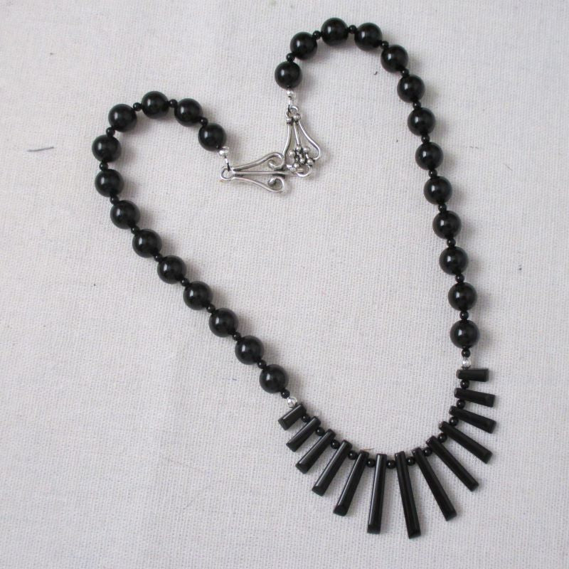 Designer Black Gemstone Onyx Bib Necklace - VP's Jewelry