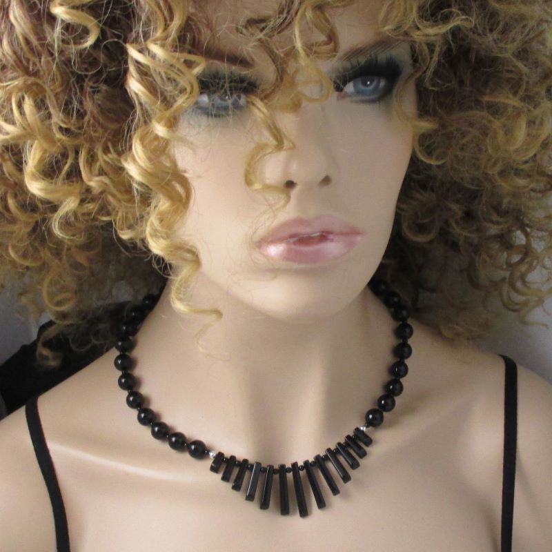 Designer Black Gemstone Onyx Bib Necklace - VP's Jewelry