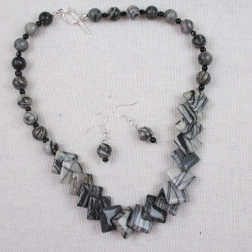 Black & White Zebra Jasper Necklace & Earrings
