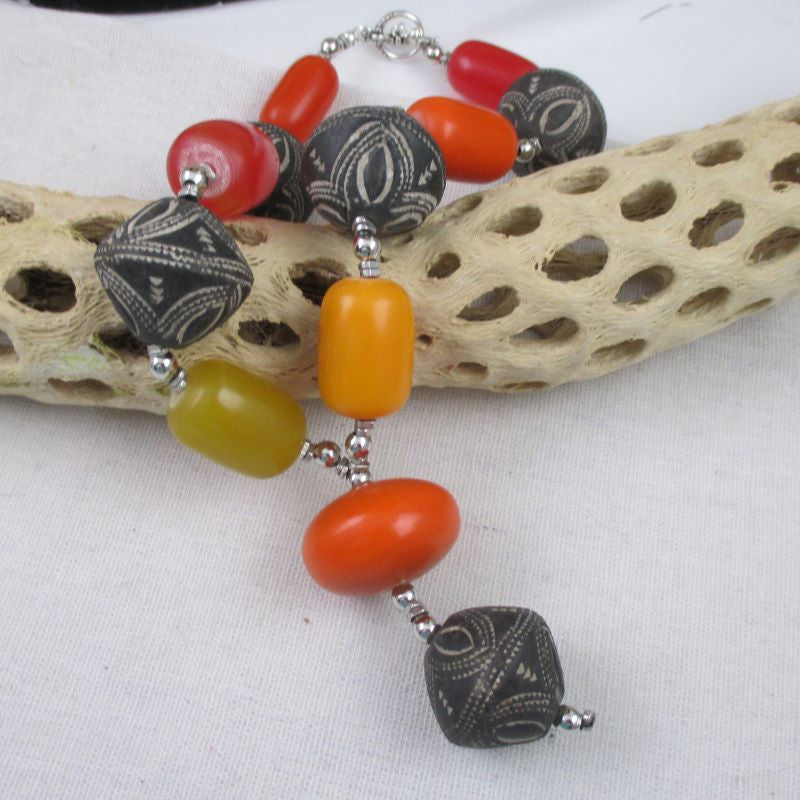 Multi-colored African Trade Beaded Big Bold Statement Necklace - VP's Jewelry  