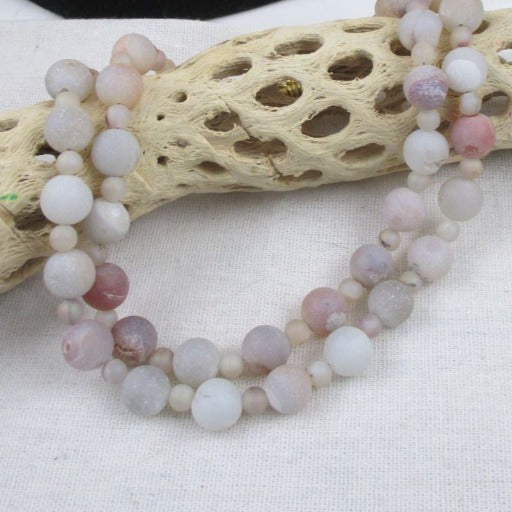 White Agate Gemstone Necklace Double Strand - VP's Jewelry