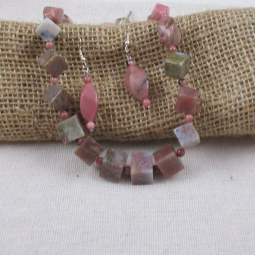 Pink Gemstone Classic Beaded Necklace with Earrings - VP's Jewelry  