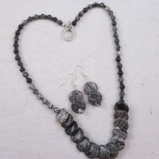 Black Zebra Jaspee Necklace & Earrings - VP's Jewelry