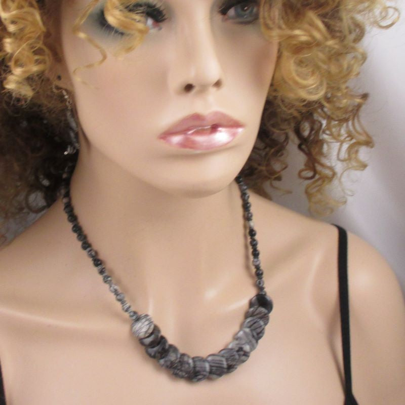 Black Zebra Jaspee Necklace & Earrings - VP's Jewelry