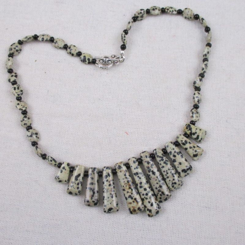 Designer Black & Tan Gemstone Poppy Seed Jasper Bib Necklace - VP's Jewelry