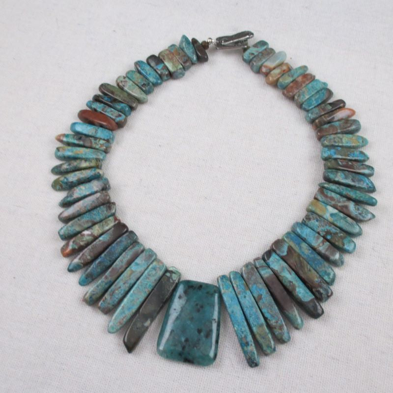 Rain Forest Jasper Collar Necklace with Turquoise Focus - VP's Jewelry