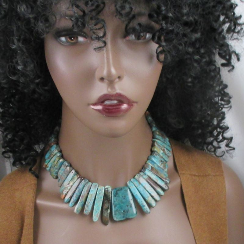 Rain Forest Jasper Collar Necklace with Turquoise Focus - VP's Jewelry