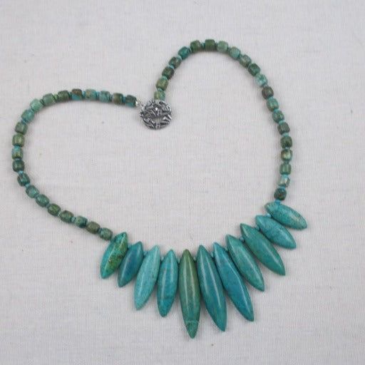 Turquoise Bib Necklace Intriguing Design - VP's Jewelry