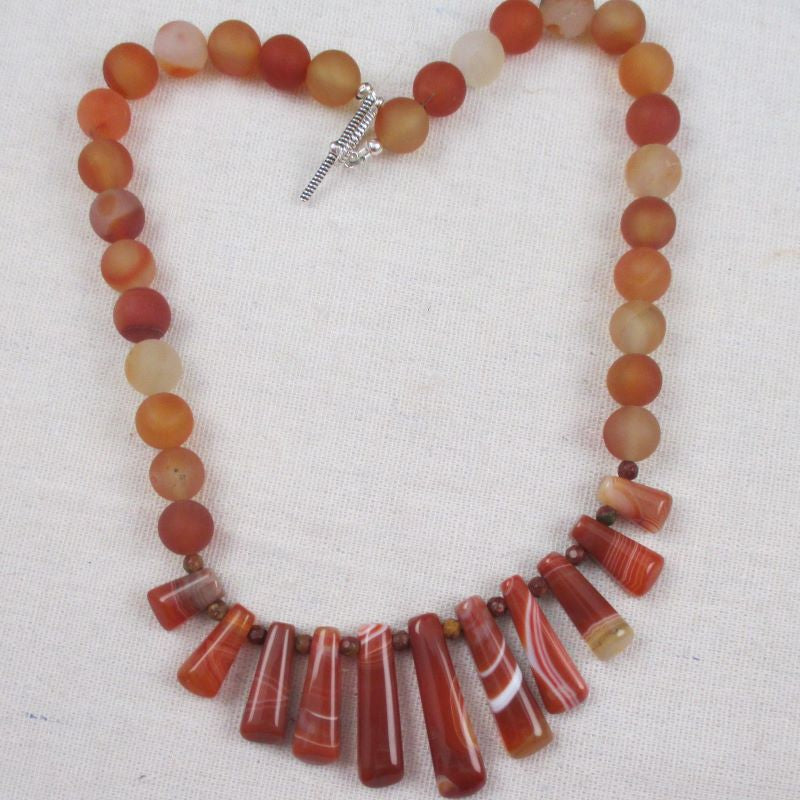 Designer Red Striped Agate Bib Necklace - VP's Jewelry