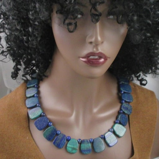 Blue Chrysocolla Majestic Stone Statement Necklace - VP's Jewelry  